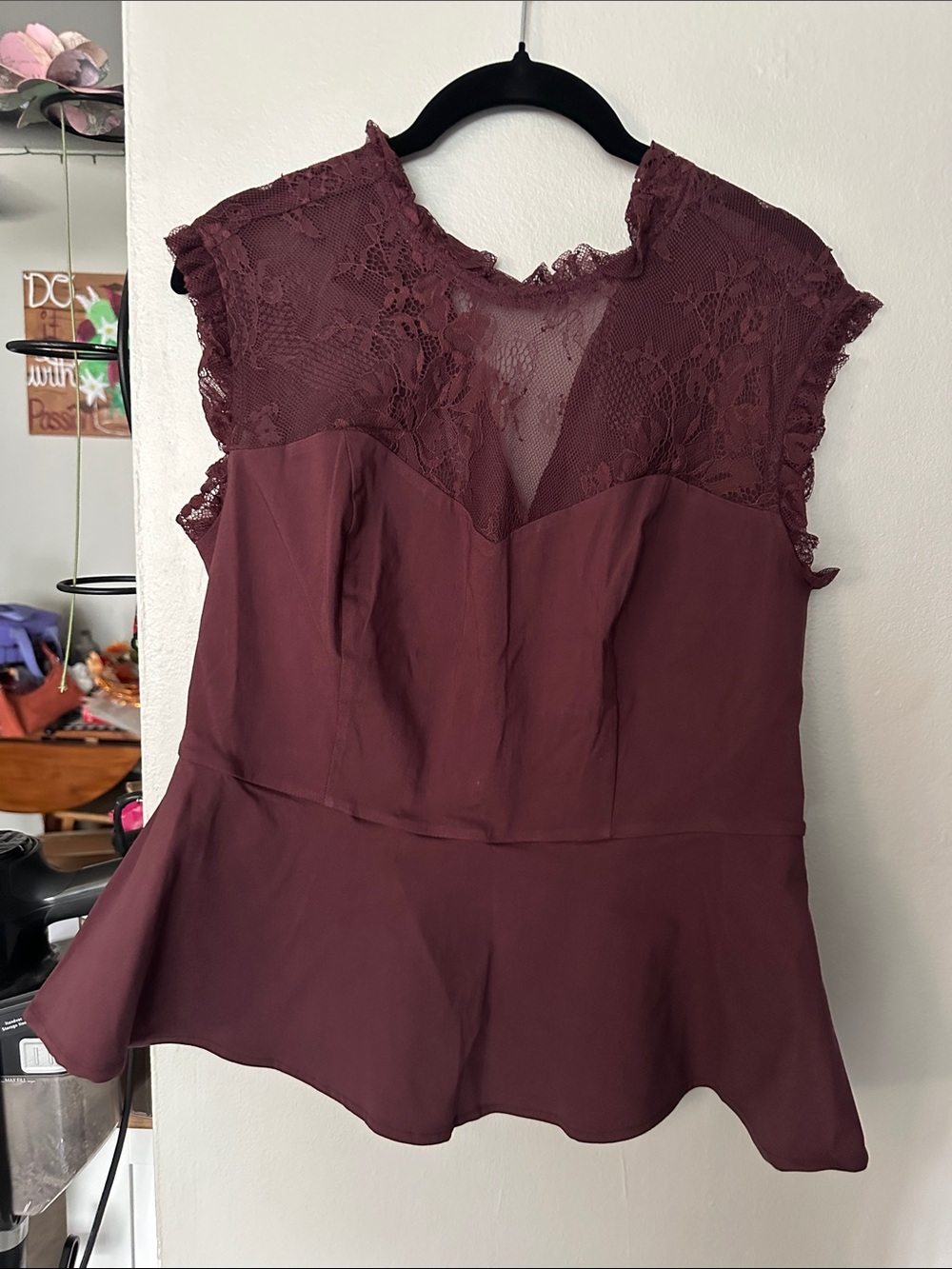 torrid Lace Yoke Peplum Top in Wine